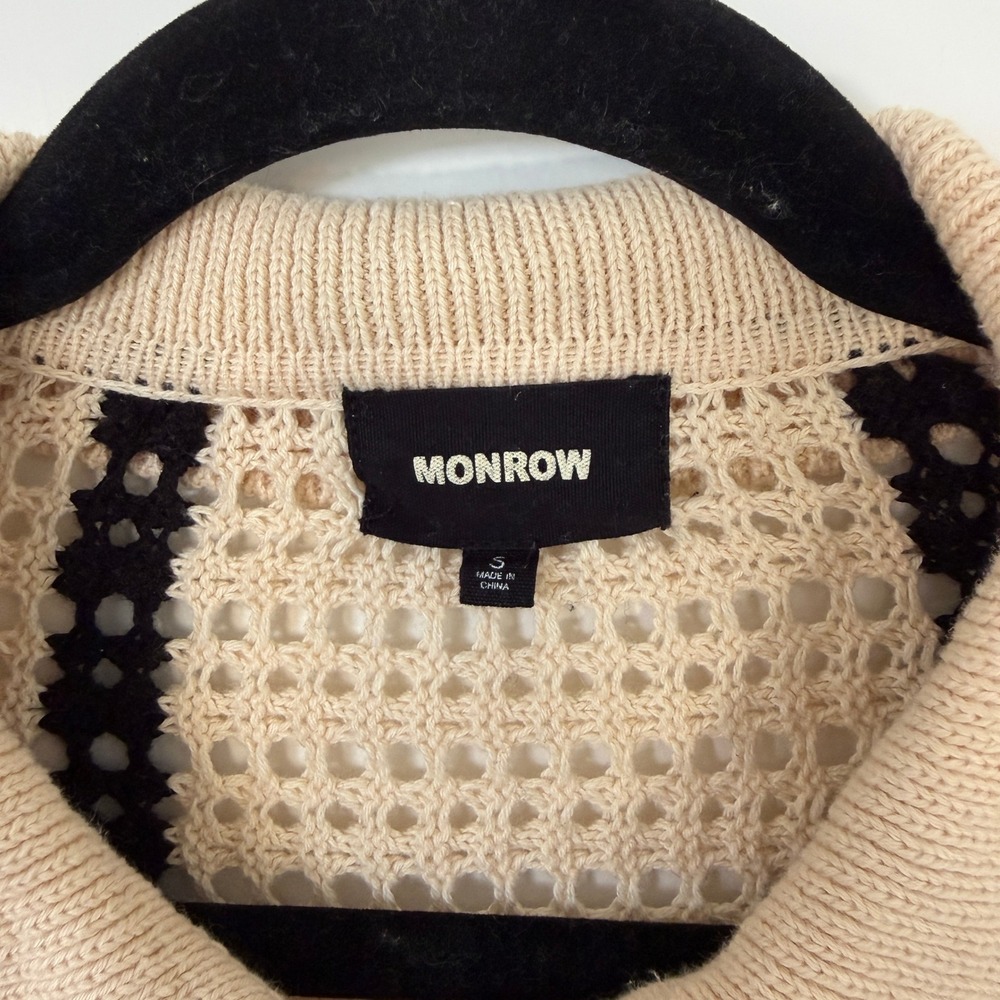 Monrow $225 Striped Organic Cotton Open Knit Crochet Cardigan Size Small - Picture 6 of 10
